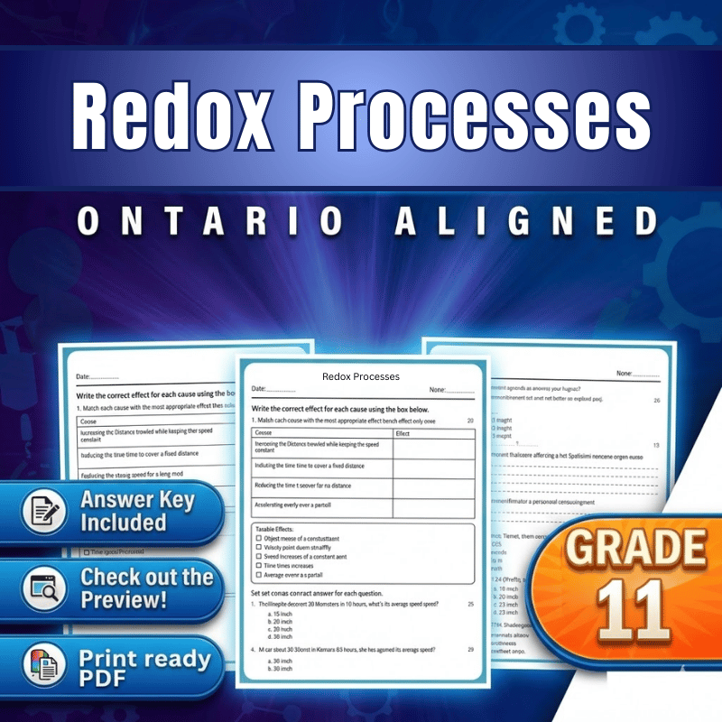 Grade 11 Science – Redox Processes Worksheet (Ontario Standards) (PDF)