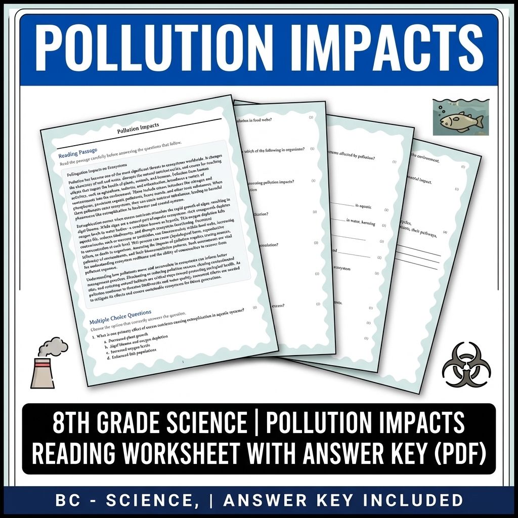 8th Grade Science | Pollution Impacts Reading Worksheet with Answer Key (PDF)