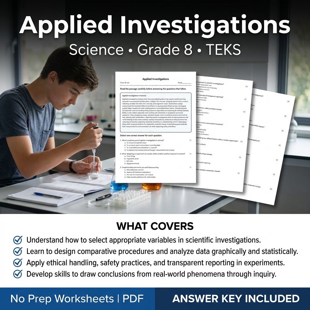 Grade 8 Science Worksheet Applied Investigations | TEKS Standards Practice