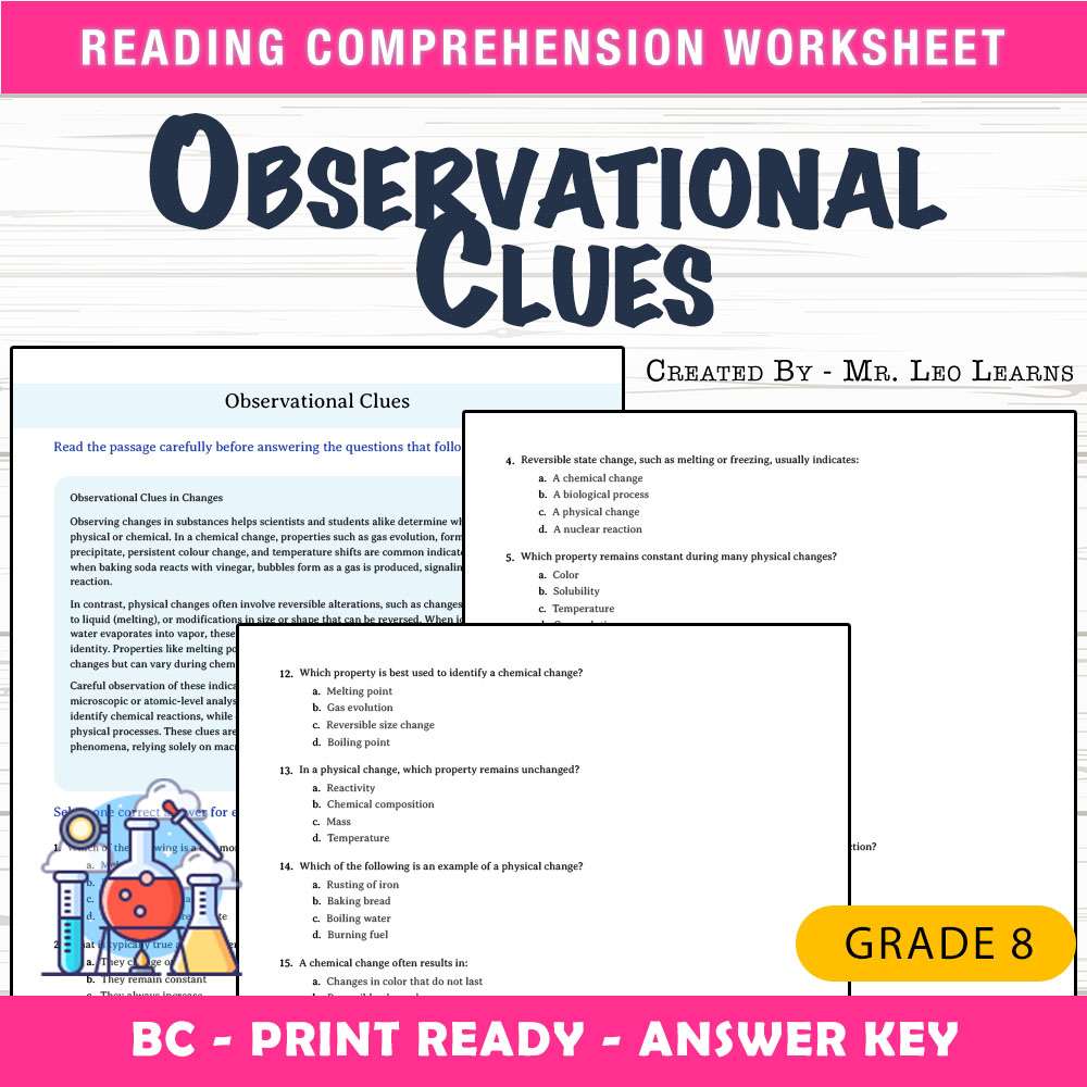 Grade 8 Science worksheet mcq paper worksheet — Grade 8 Science — Worksheet MCQ Paper for Mastering Observational Clues —…