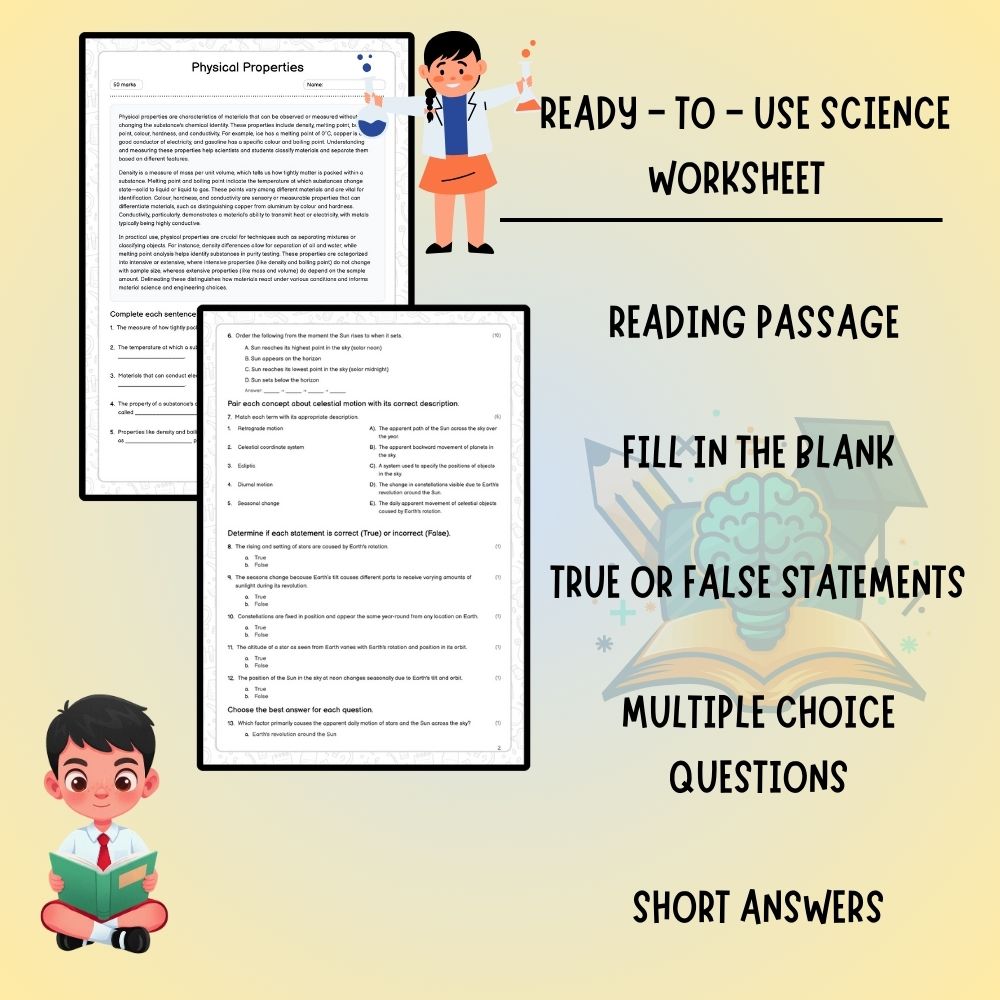 Grade 9 Science worksheet worksheet — Grade 9 Science Worksheet | Understanding Physical Properties (Worksheet + Answer Ke…