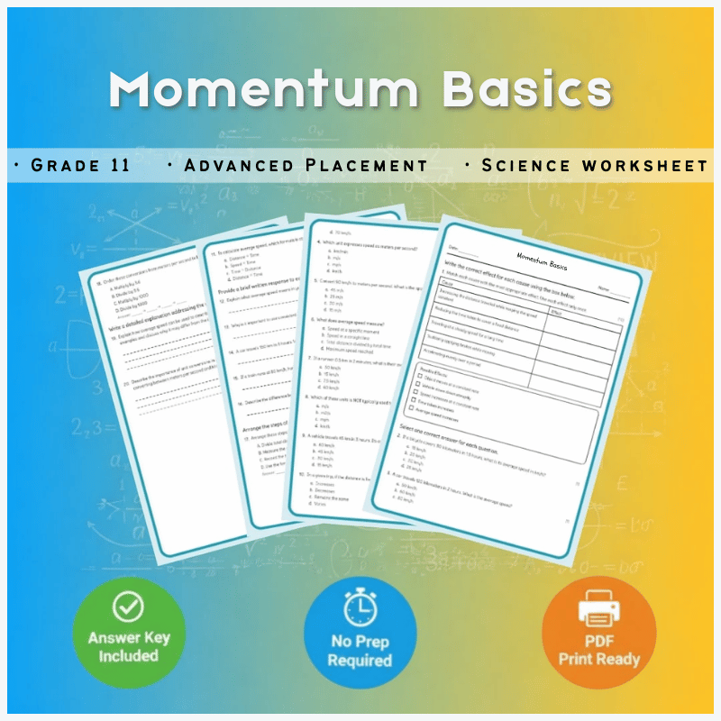 Grade 11 Science science 1 worksheet — Grade 11 Science | Momentum Basics Worksheet + Answer Key (AP Standards)
