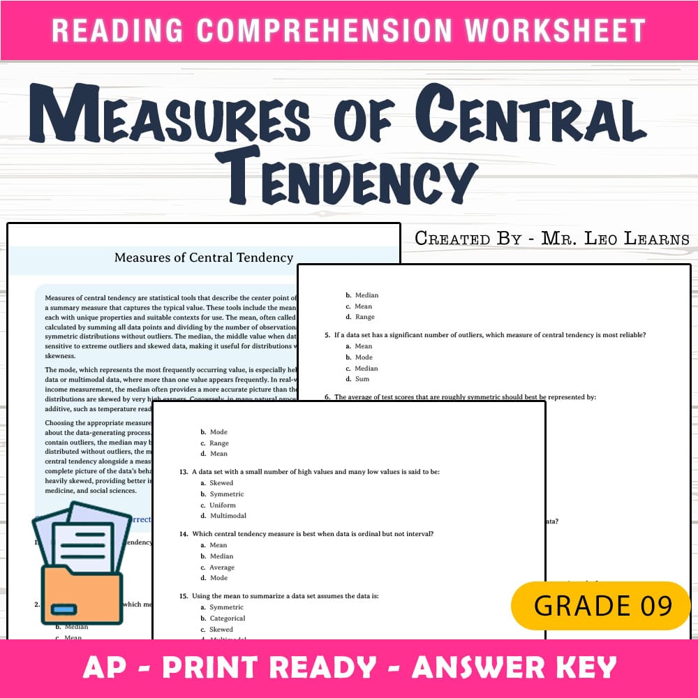 Grade 9 Science worksheet mcq paper worksheet — Grade 9 Science — Worksheet MCQ Paper for Measuring Central Tendency — page 1