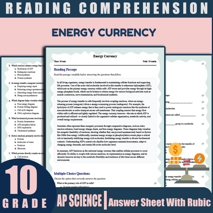 Grade 10 Science reading worksheets worksheet — 10th Grade Science | Energy Currency Reading Worksheet (PDF Answer Key & R…