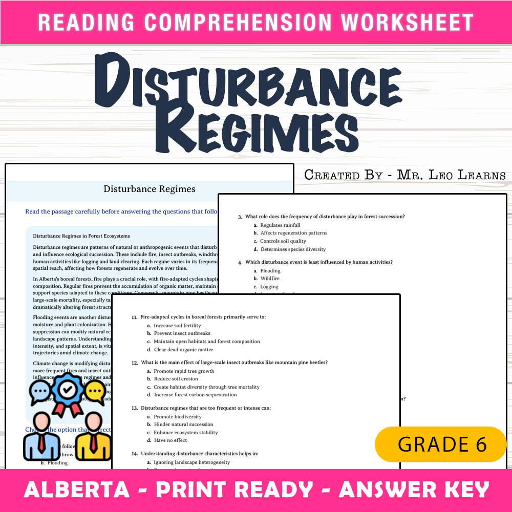 Grade 6 Science worksheet mcq paper worksheet — Grade 6 Science — Disturbance Regimes Worksheet MCQ Paper for Mastery — pa…