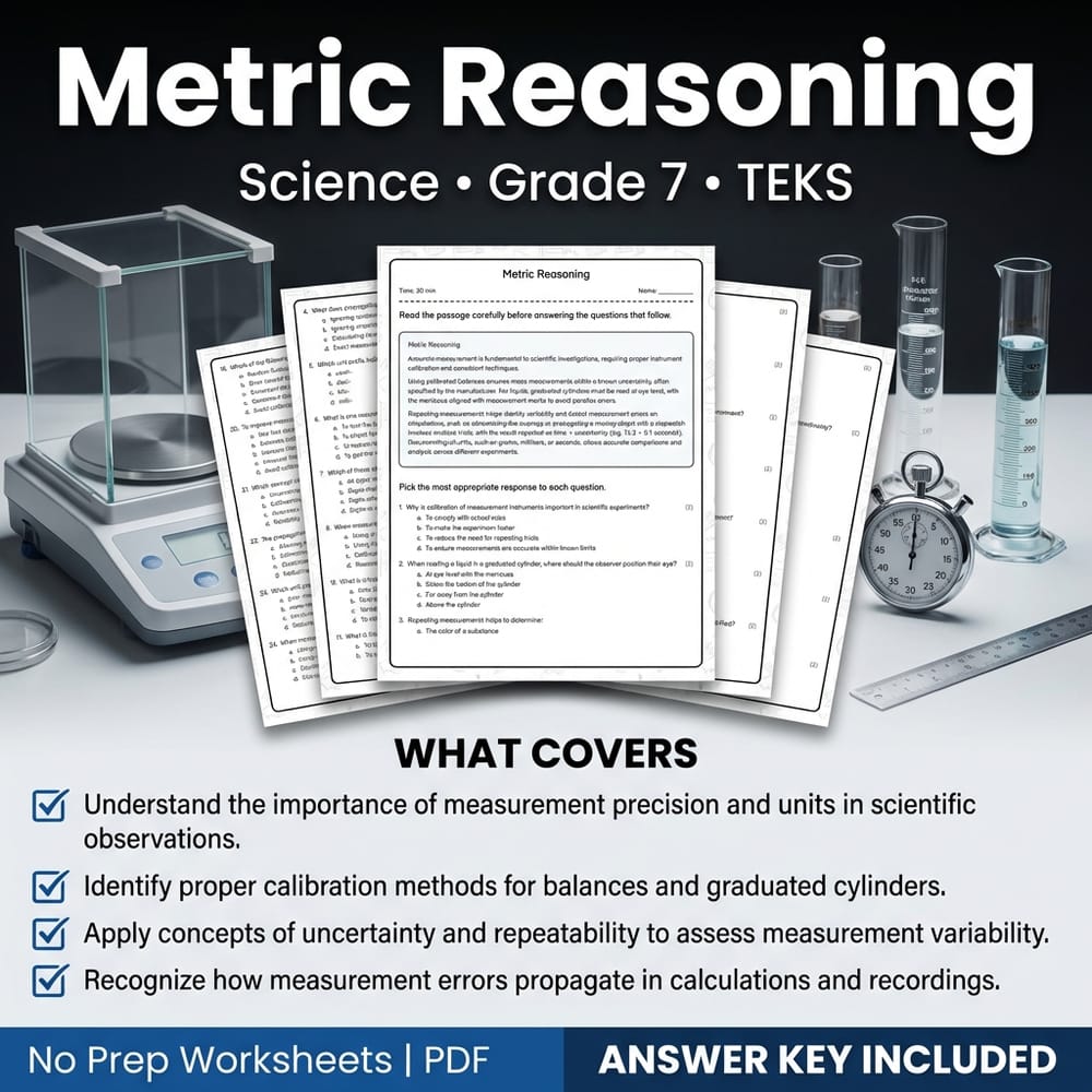 Grade 7 Science Worksheet on Metric Reasoning | TEKS Aligned Practice