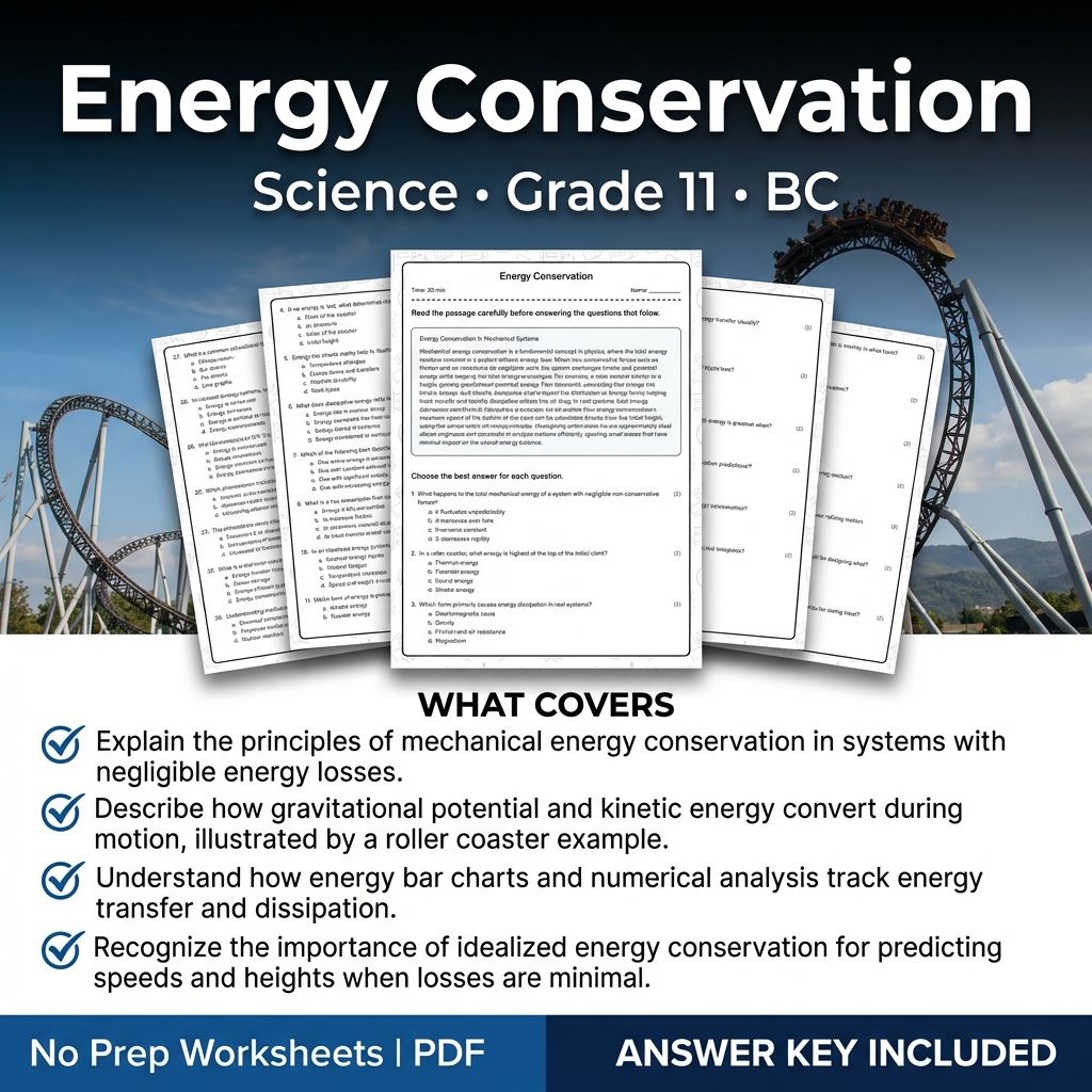 Energy Conservation Worksheet for Grade 11 Science | BC Standards