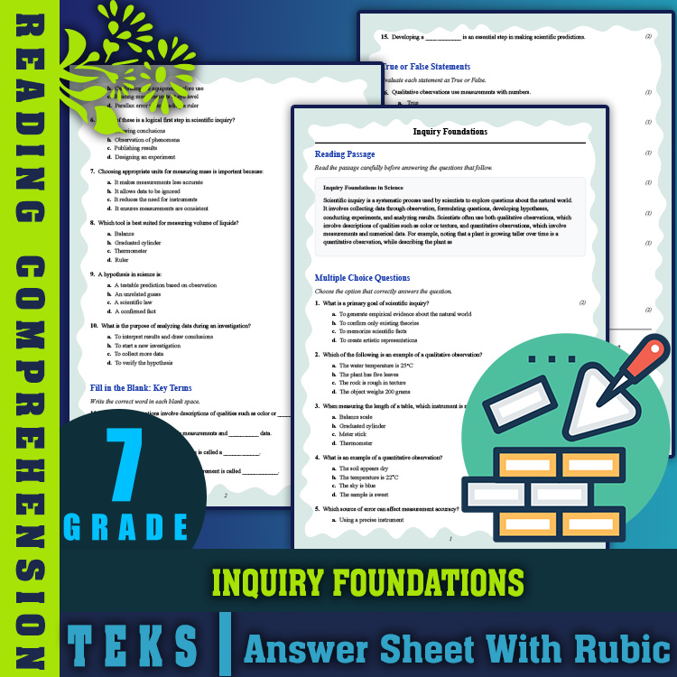 Grade 7 Science reading worksheets worksheet — 7th Grade Science Reading Worksheets | Inquiry Foundations PDF with Rubric…