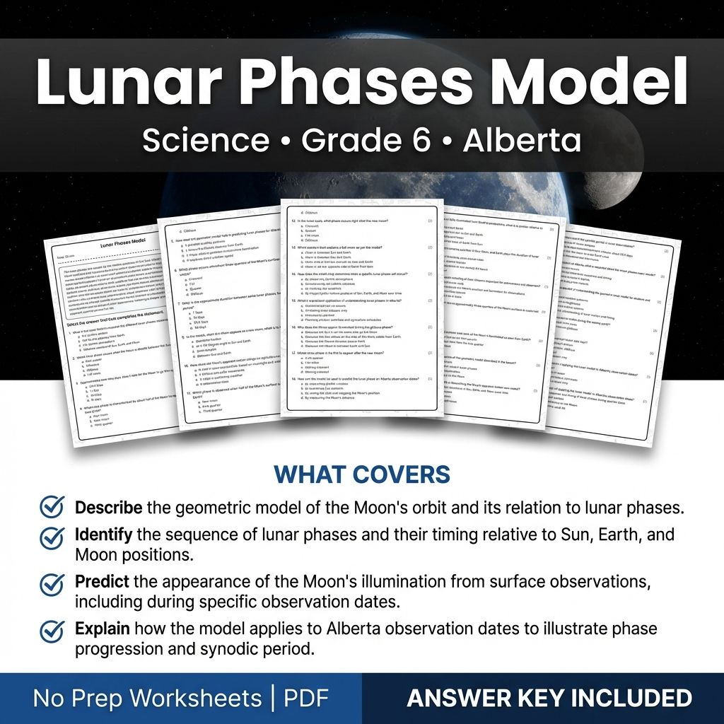 Lunar Phases Model Worksheet | Science Worksheet Grade 6 | Alberta