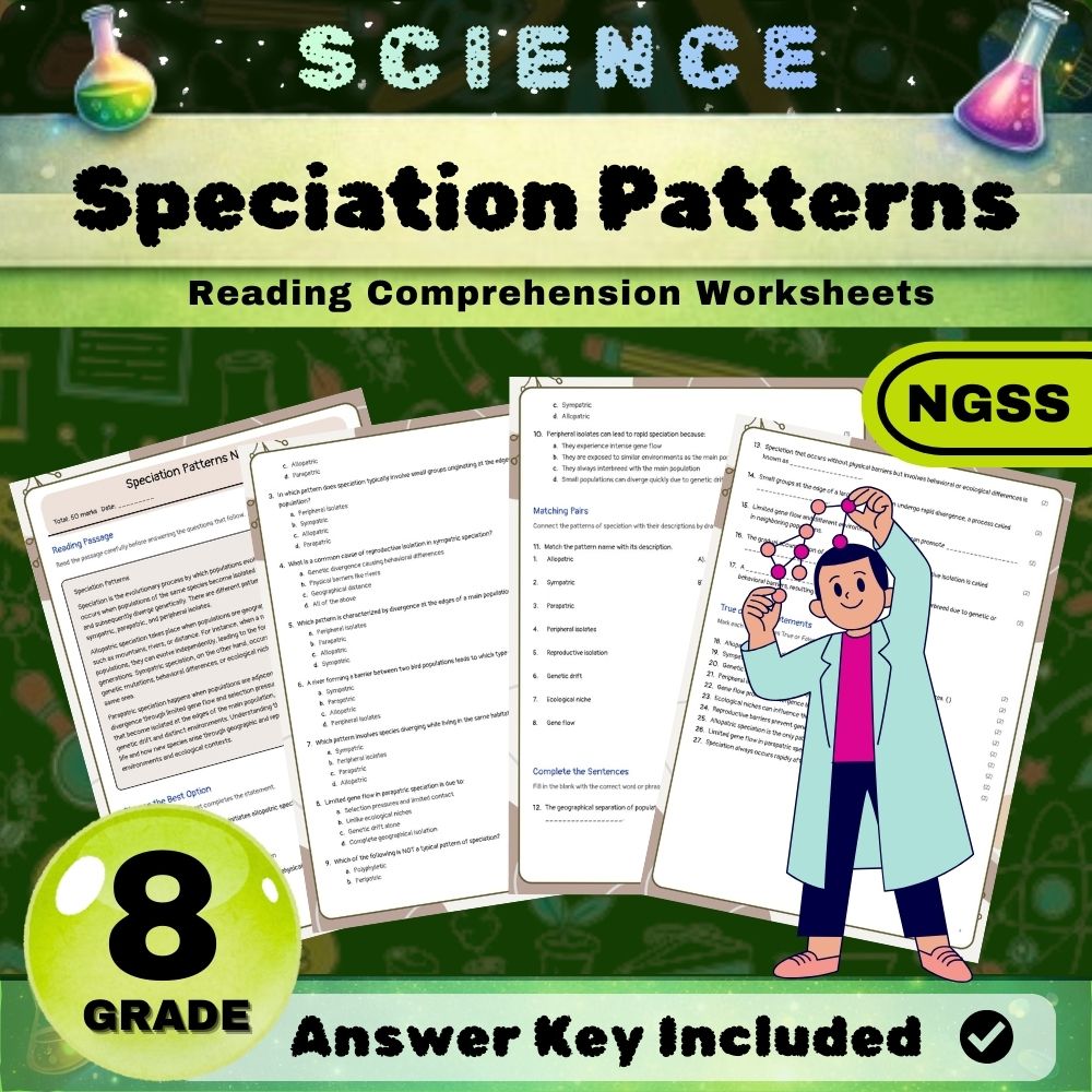 Grade 8 Science science ngss worksheet — Grade 8 Science | Speciation Patterns NGSS Worksheet (Answer Key)
