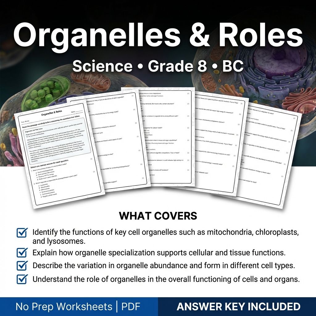 Grade 8 Science - Organelles & Roles Worksheet with Answer Key (PDF)
