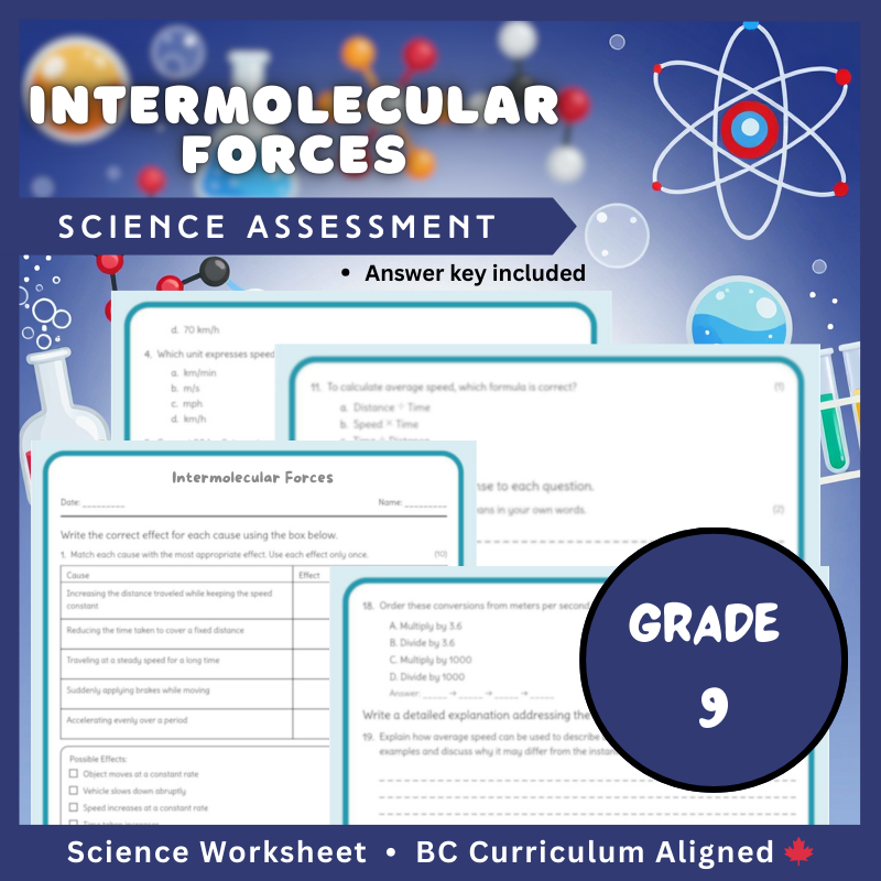 Grade 9 Science| Intermolecular Forces Worksheet + Answer Key | for BC Standards