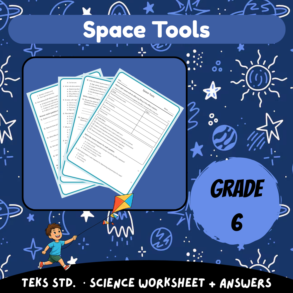 6th Grade Science | Space Tools & Satellite Data Worksheet (PDF)