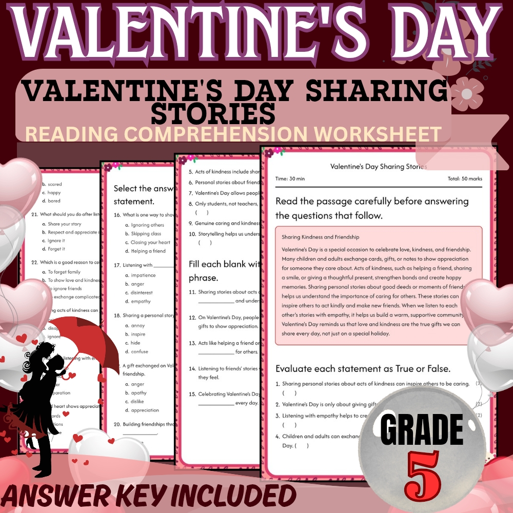 Grade 5 | Valentine Day Sharing Stories Worksheet for Mastery | PDF + Answer Key