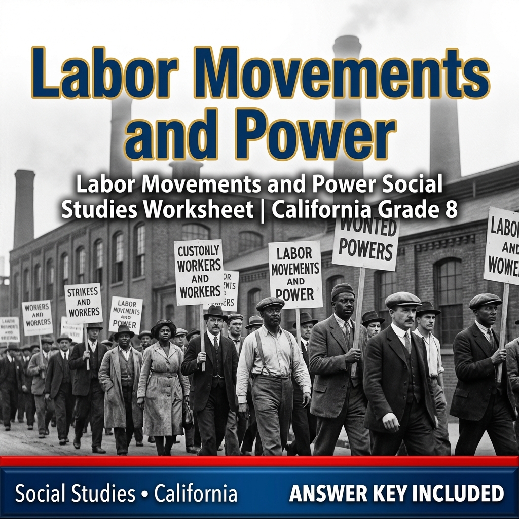 Labor Movements and Power Social Studies Worksheet | California Grade 8