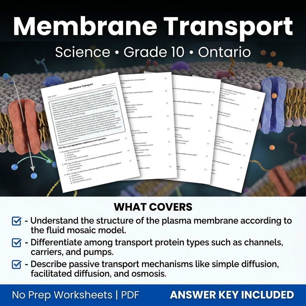 Membrane Transport Worksheet | Science Grade 10 | Ontario Standards