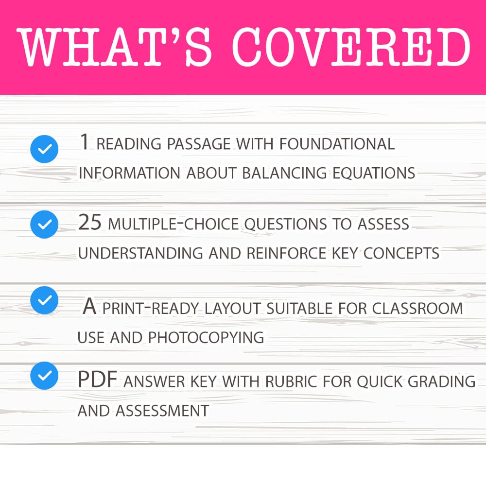 Grade 9 Science worksheet mcq paper worksheet — Grade 9 Science — Worksheet MCQ Paper for Mastering Balancing Equations —…