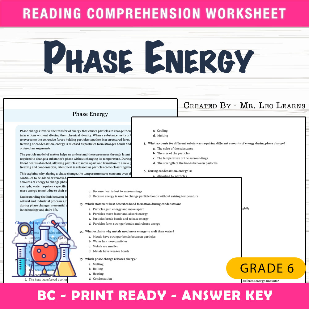 Grade 6 Science worksheet mcq paper worksheet — Grade 6 Science — Phase Energy Worksheet MCQ Paper for Mastery — page 1