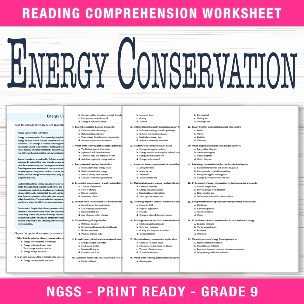 Grade 9 Science worksheet worksheet — Grade 9 Science – Energy Conservation Worksheet (PDF + Answer Key) — page 1