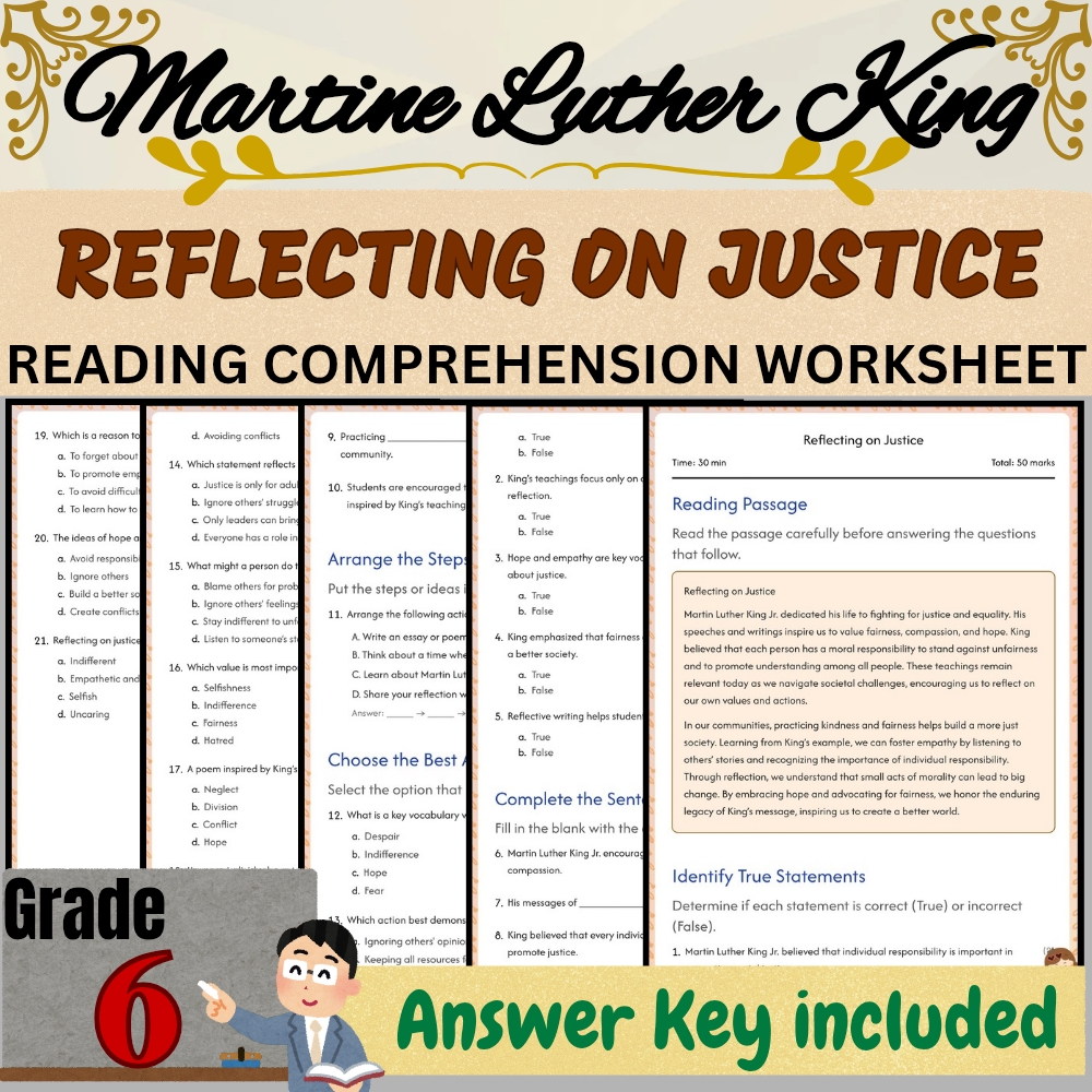 Grade 6 | Reflecting on Justice Worksheet for Mastery | PDF + Answer Key