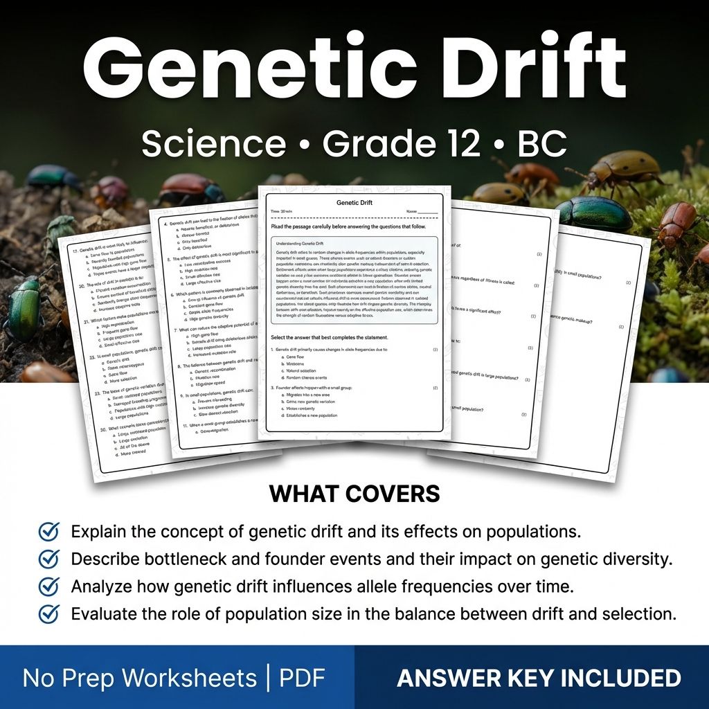 Genetic Drift Worksheet for Grade 12 Science | BC Standards Practice
