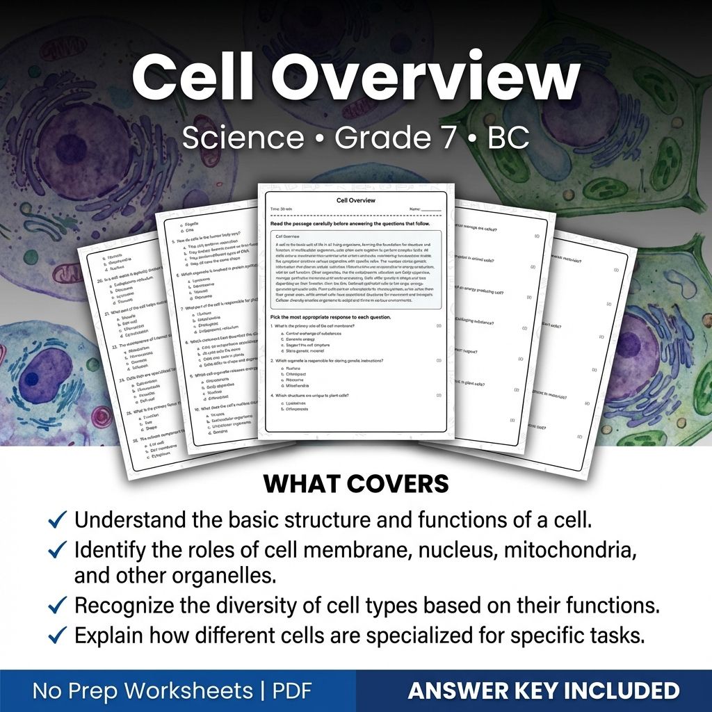 7th Grade Science Worksheet | Cell Overview Practice PDF & Answer Key