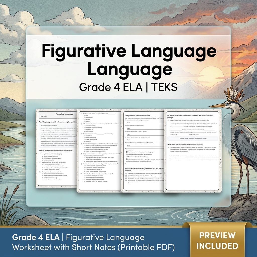 Grade 4 ELA Writing and Reading Skills Full-Year Bundle (TEKS) — included worksheet 35