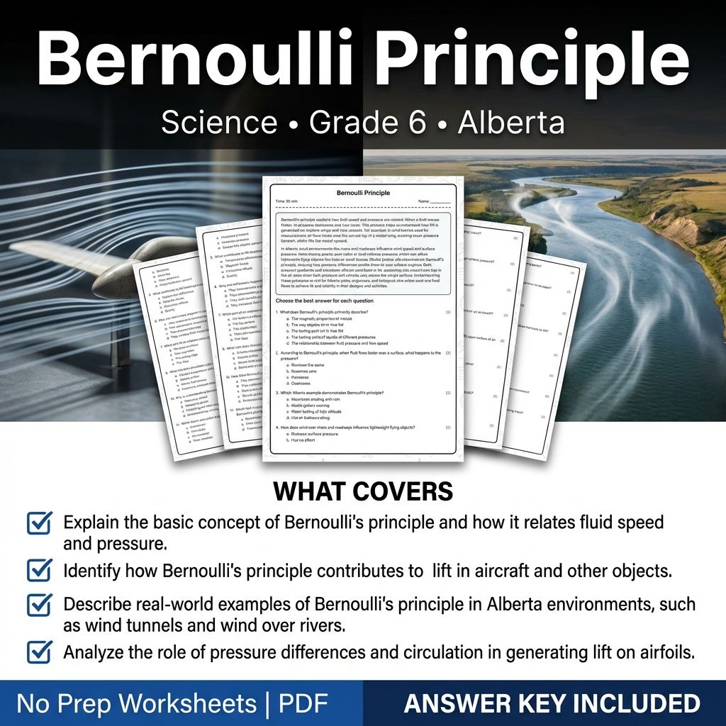 Grade 6 Science Worksheet Bernoulli Principle | Alberta Standards Practice