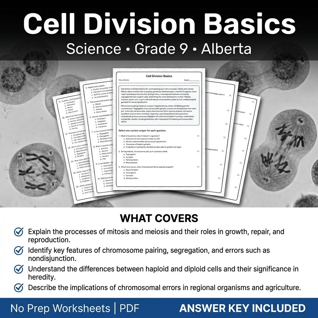 Cell Division Basics Worksheet | Grade 9 Science Alberta Standards