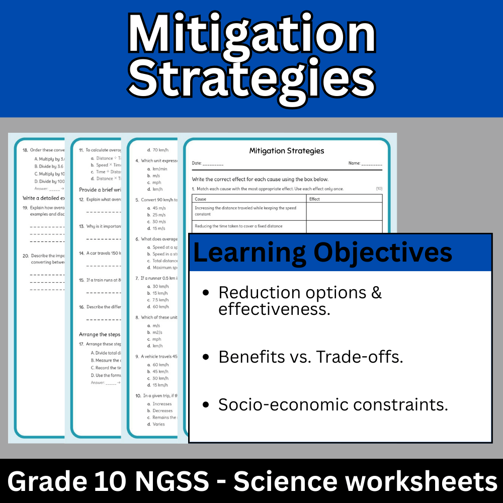 Grade 10 Science – Mitigation Strategies Worksheet (PW) | NGSS Aligned