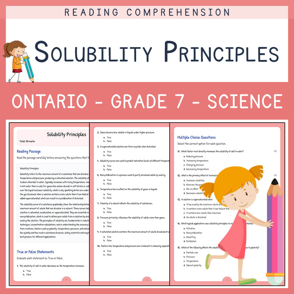 Grade 7 Science worksheet elena worksheet — Grade 7 Science Worksheet | Solubility Principles | Ontario Standards — page 1