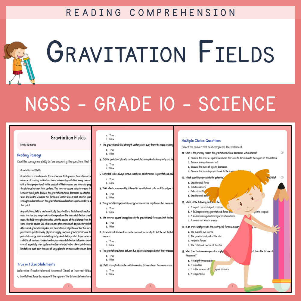 Grade 10 Science worksheet worksheet — Grade 10 Science | Gravitation Fields Worksheet & Answer Key (PDF) — page 1