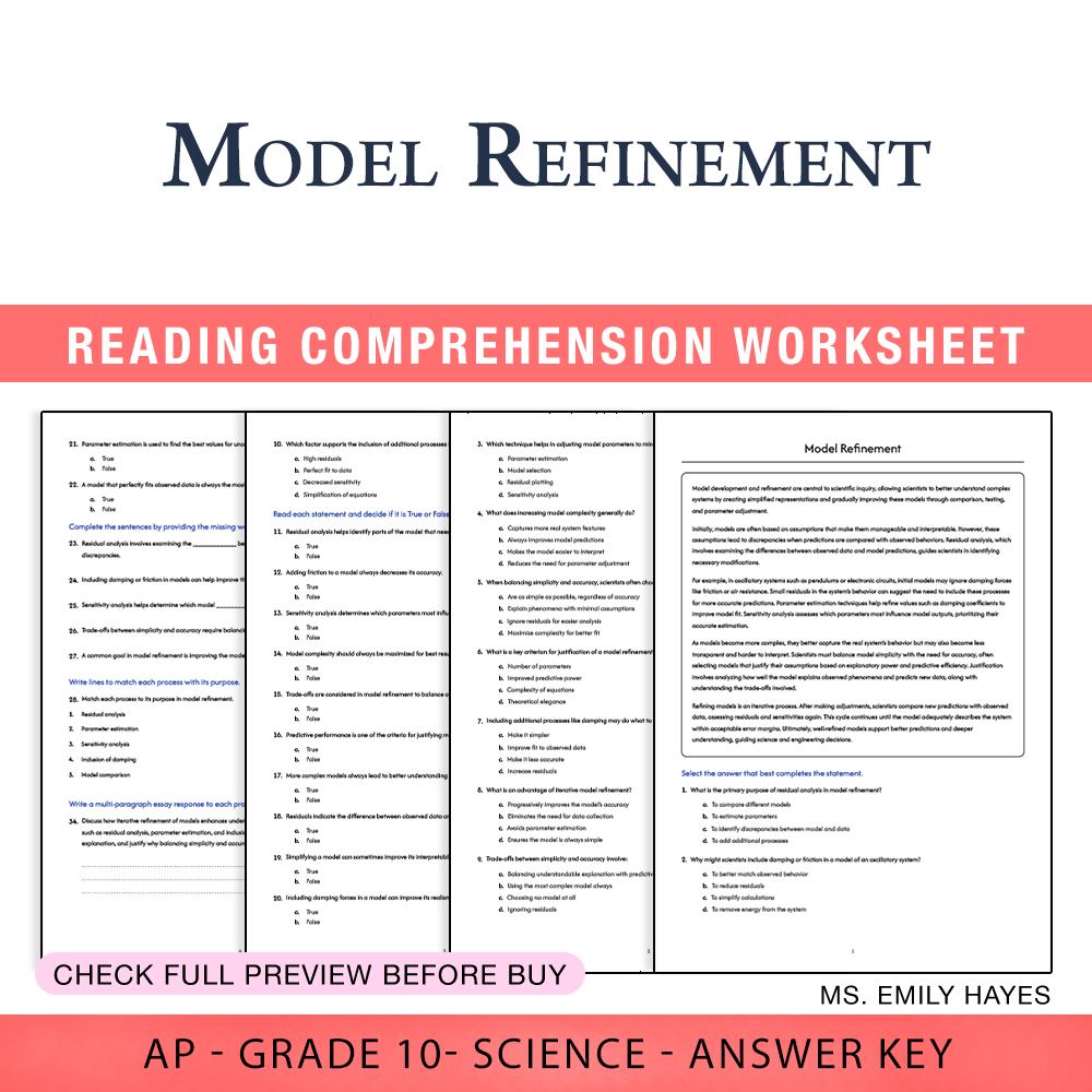 Grade 10 Science worksheet worksheet — 10th Grade Science | Model Refinement Worksheet (PDF+ Answer Key) — page 1