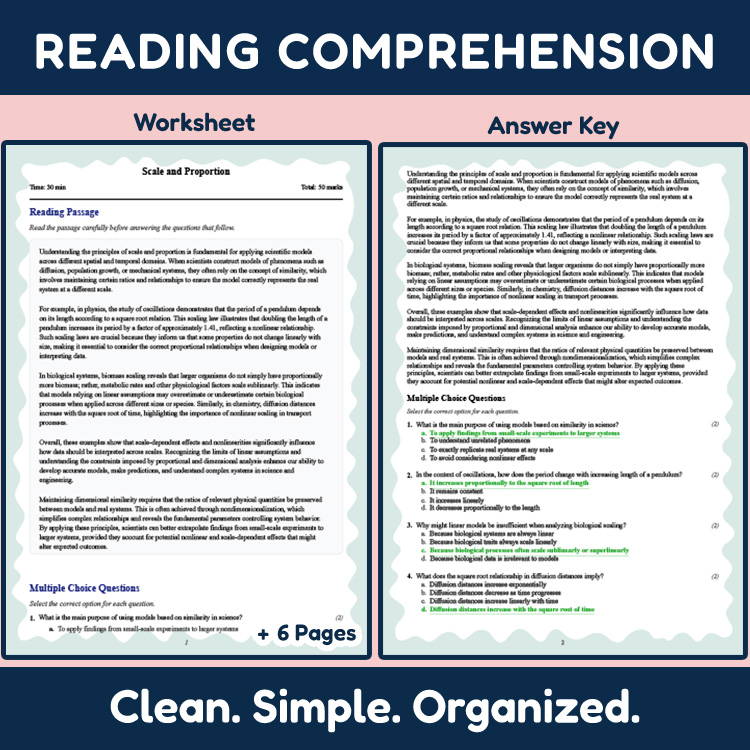Grade 9 Science reading worksheets worksheet — Grade 9 Science | Scale and Proportion Reading Worksheets (PDF & Answer Key…