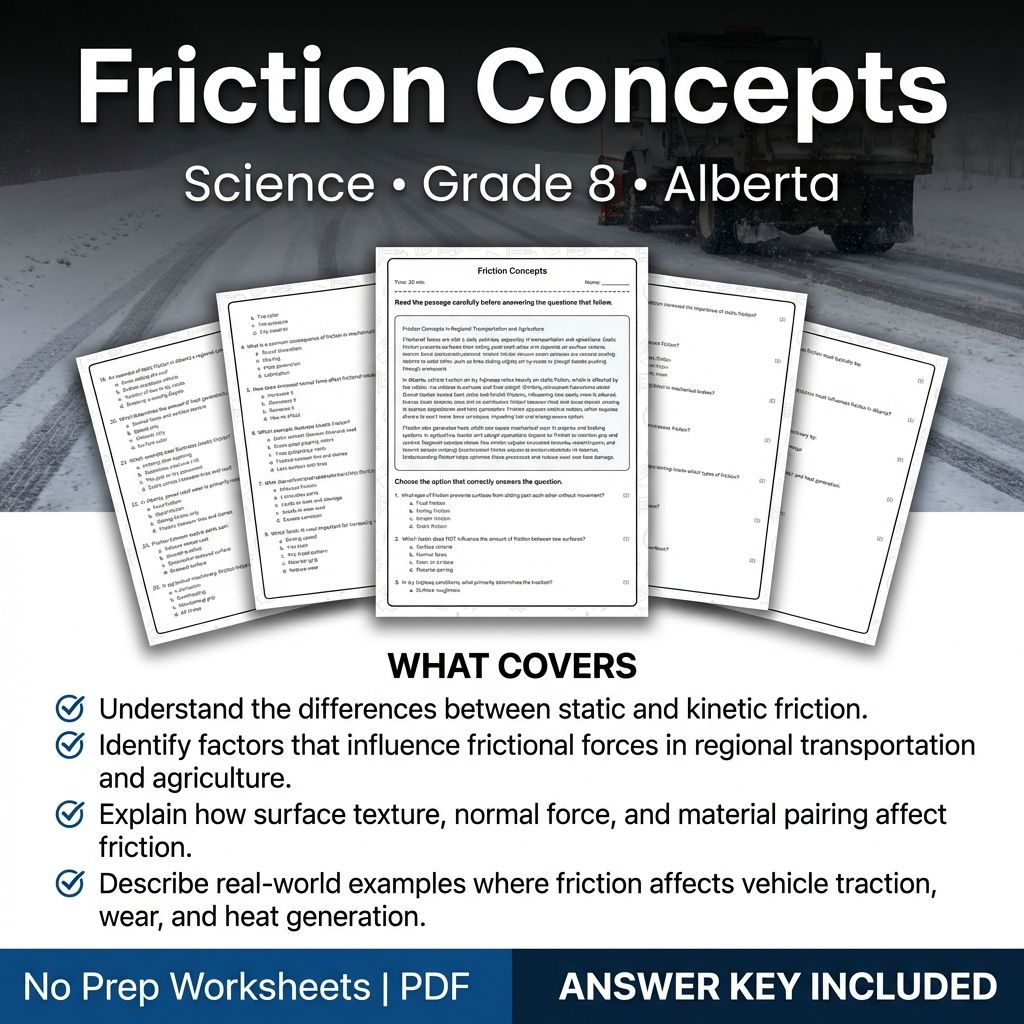 Friction Concepts Worksheet for Grade 8 Science | Alberta Standards