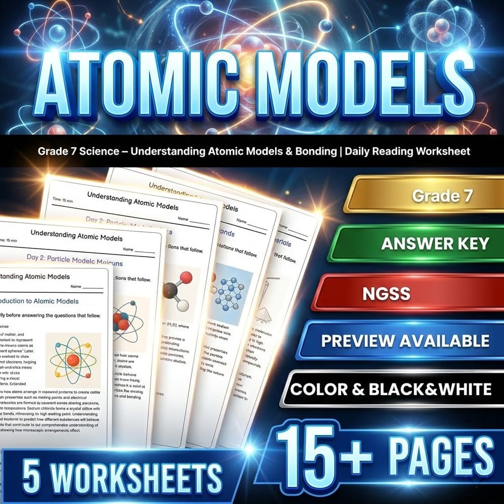 Materials and Chemical Reactions Grade 7 Science Worksheets Bundle | NGSS — included worksheet 7