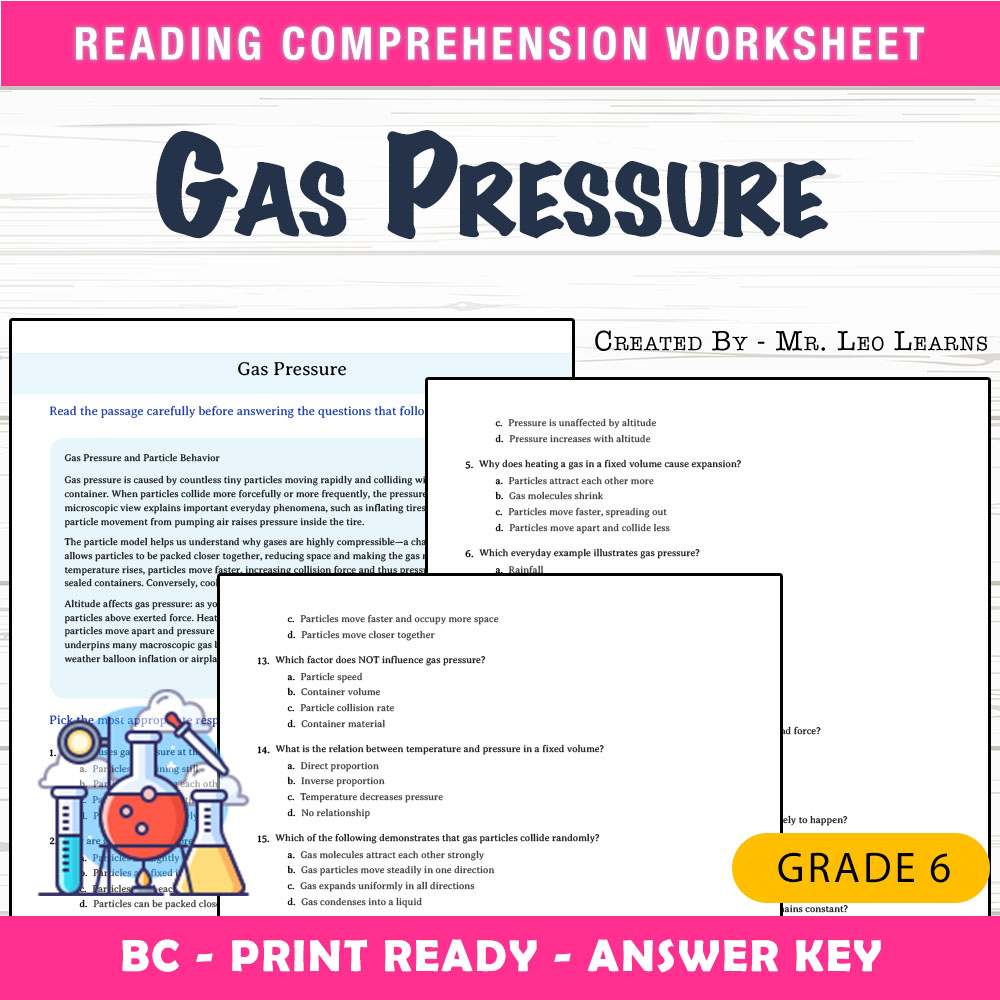 Grade 6 Science worksheet mcq paper worksheet — Grade 6 Science — Gas Pressure Worksheet MCQ Paper for Mastery — page 1