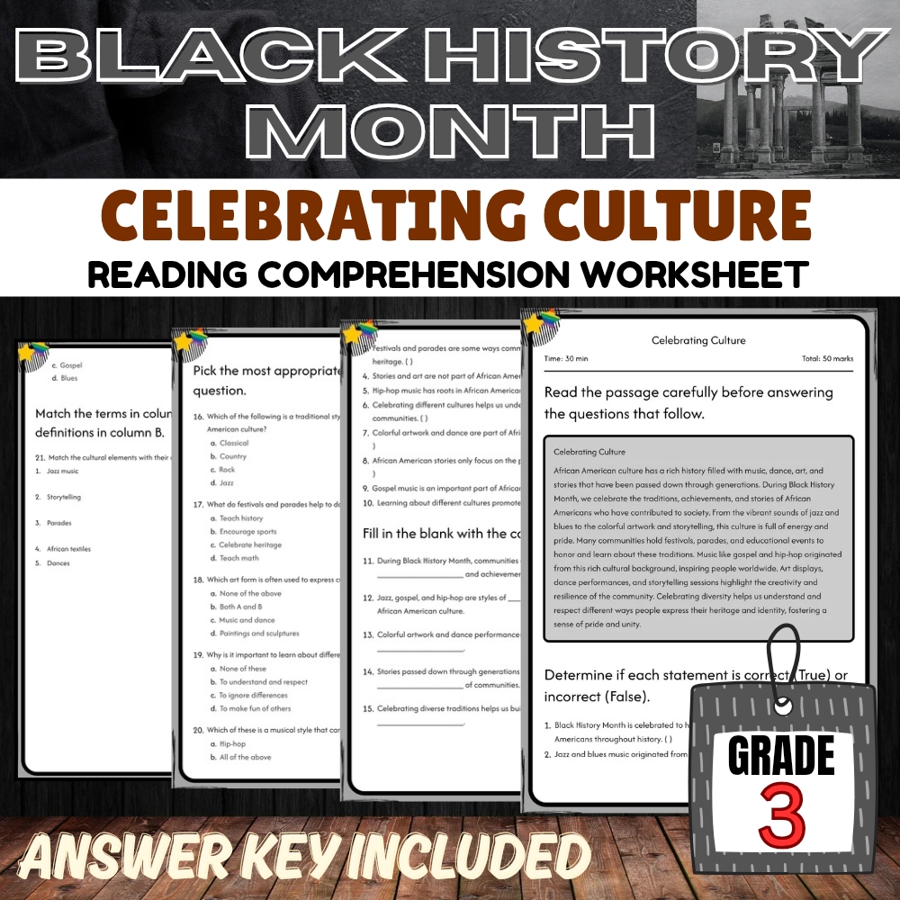 Grade 3 Black History Month Kickoff UNIT | Cultural Awareness Worksheet Bundle — included worksheet 4