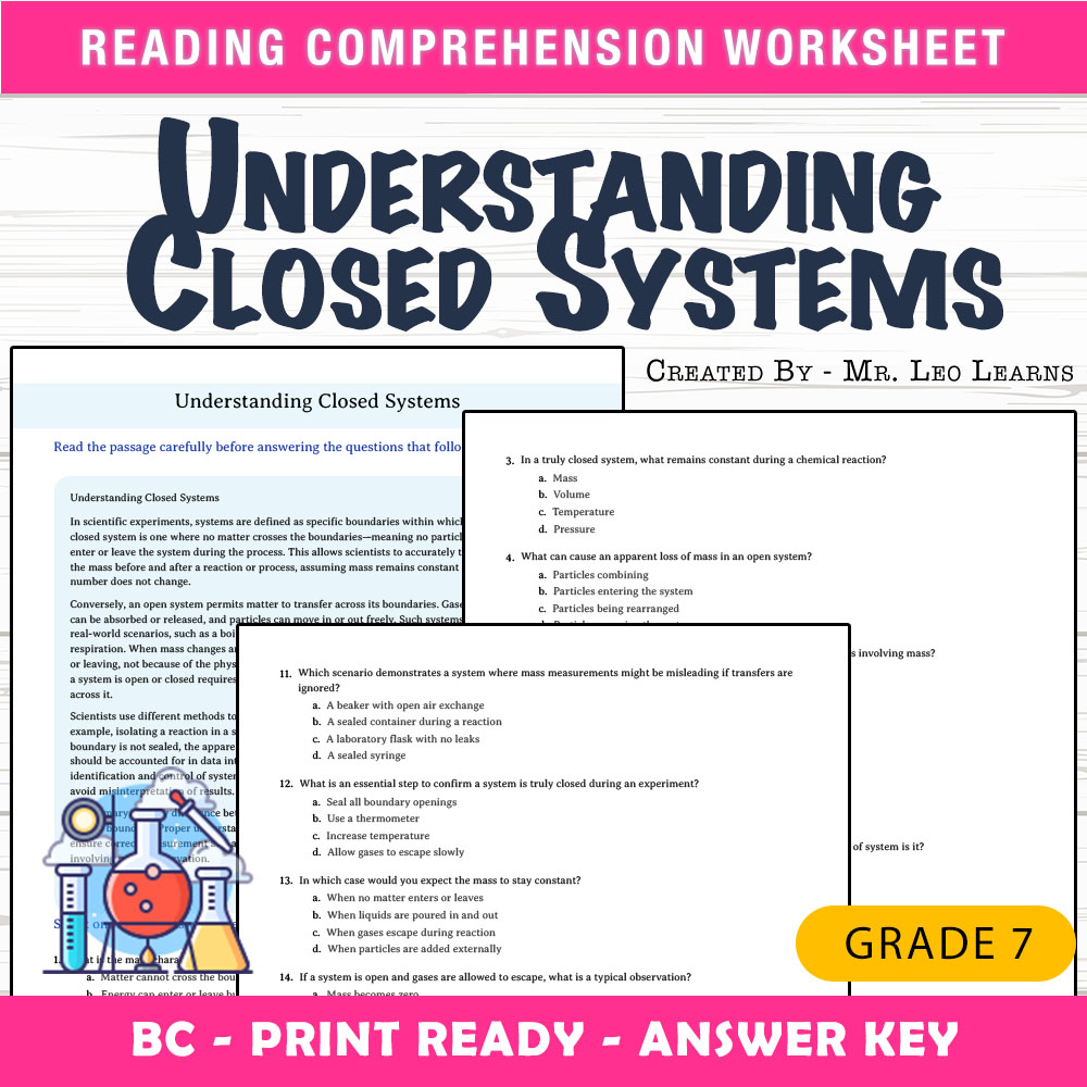 Grade 7 Science worksheet mcq paper worksheet — Grade 7 Science — Understanding Closed Systems Worksheet for Mastery — page 1