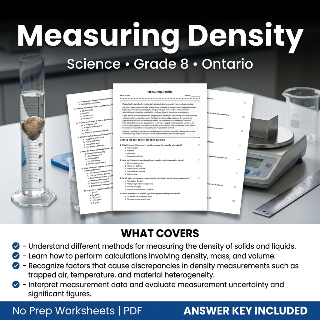 Measuring Density Worksheet for Grade 8 Science | Ontario Standards
