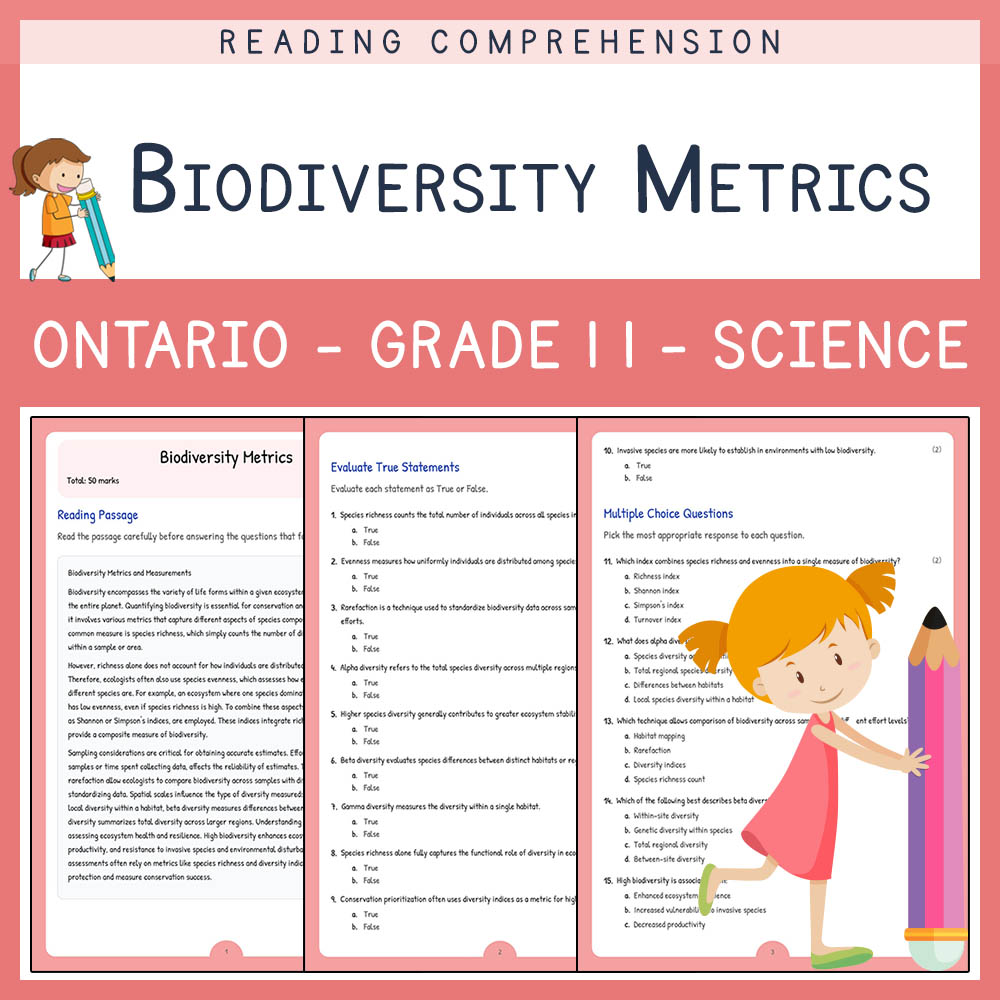 Grade 11 Science worksheet elena worksheet — Grade 11 Science Assessment | Biodiversity Metrics Worksheet Elena | Ontario…