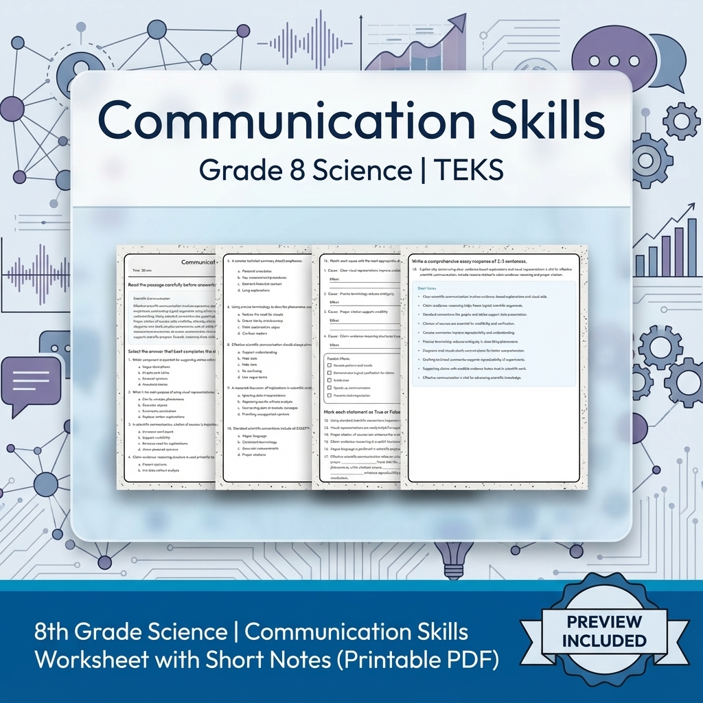 8th Grade Science Communication Skills Worksheet with Short Notes ( PDF)