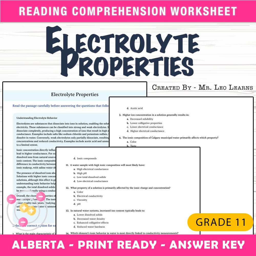 Grade 11 Science worksheet mcq paper worksheet — Grade 11 Science — Worksheet MCQ Paper for Mastering Electrolyte Properti…