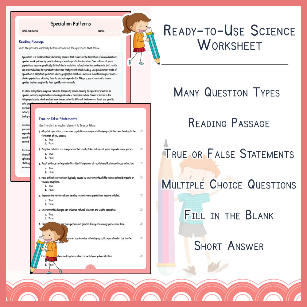 Grade 8 Science worksheet worksheet — Grade 8 Science | Speciation Patterns Worksheet & Answer Key (NGSS Aligned) — page 2