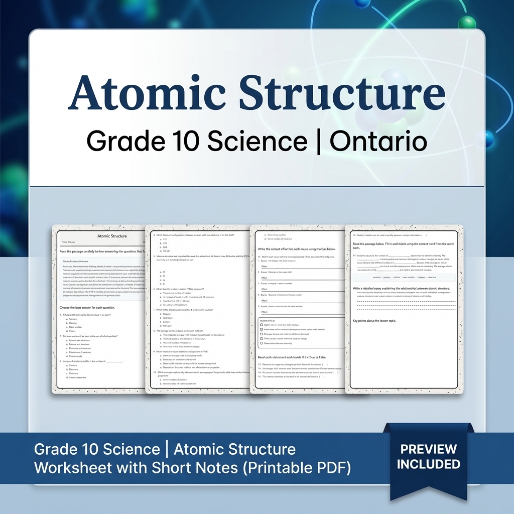 Grade 10 Science Lesson Group Bundle with Ontario Framework — included worksheet 12