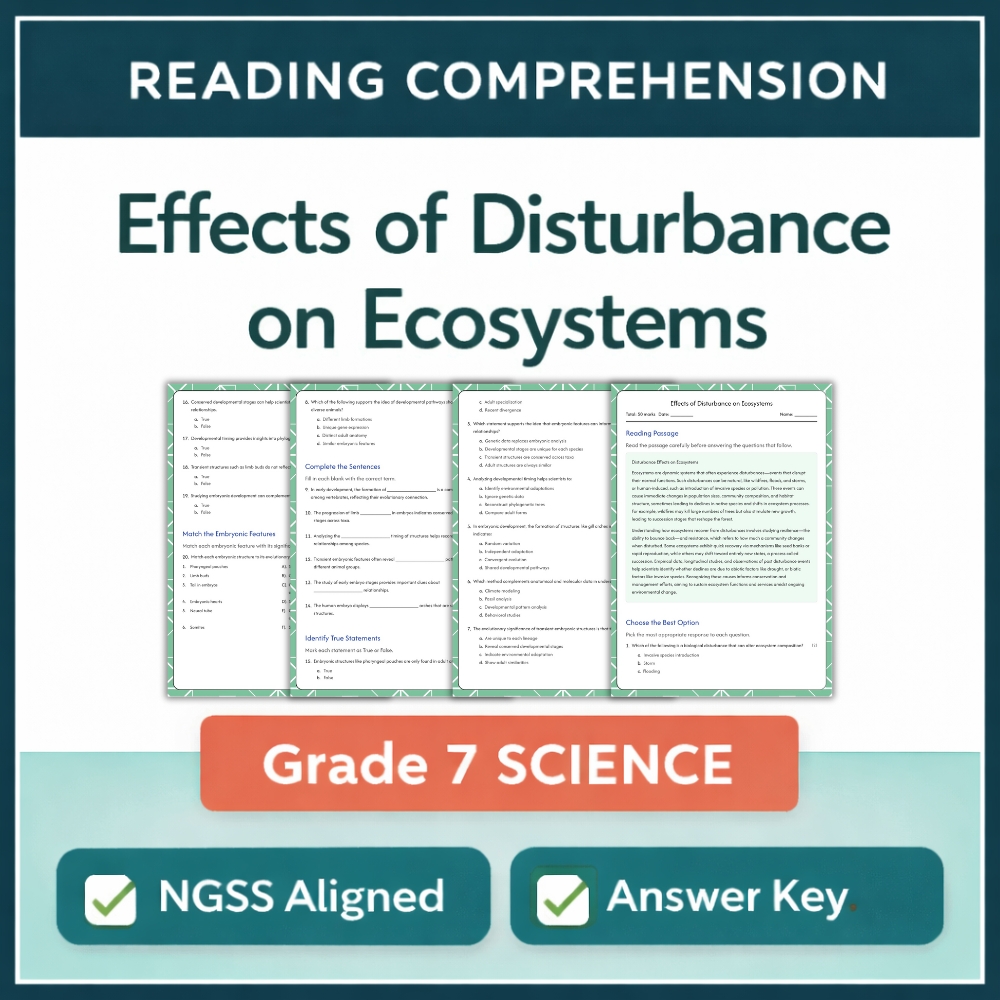 7th Grade Science | Effects of Disturbance on Ecosystems Worksheet (NGSS)