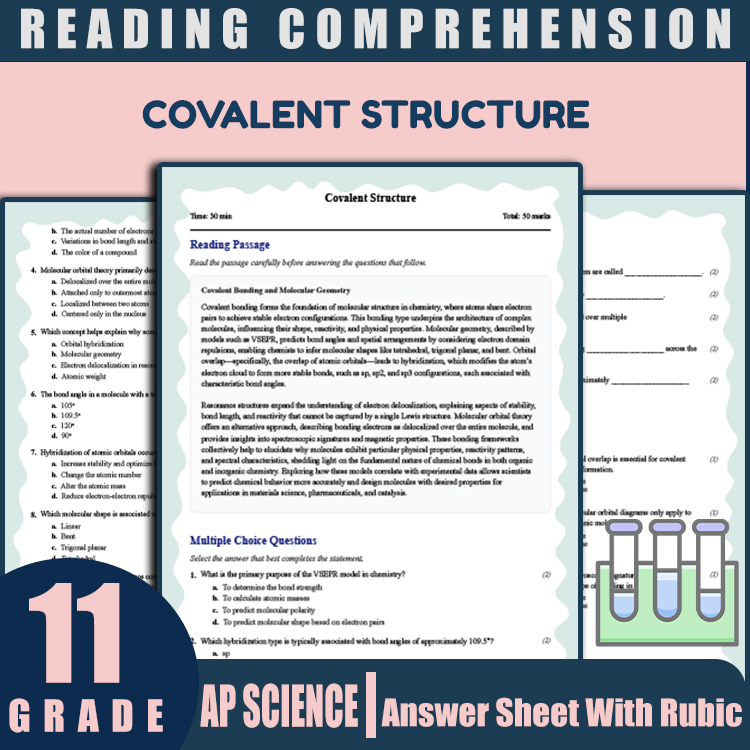 Grade 11 Science reading worksheets worksheet — Grade 11 Science | Covalent Structure Reading Worksheet with Answer Key (P…