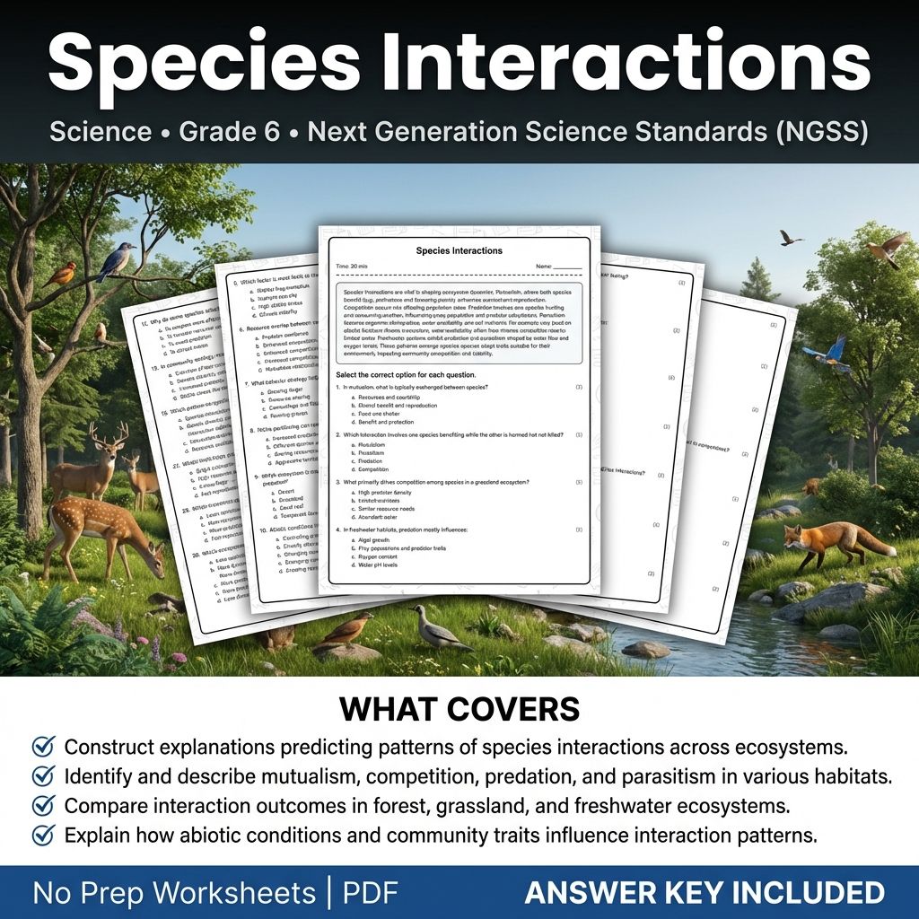 6th Grade Science | Species Interactions Worksheet & Answer Key (Printable PDF)
