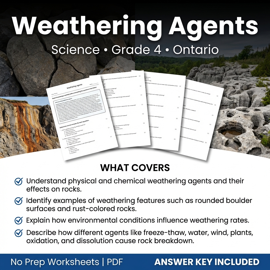 Weathering Agents Worksheet Grade 4 Science Ontario Standards PDF