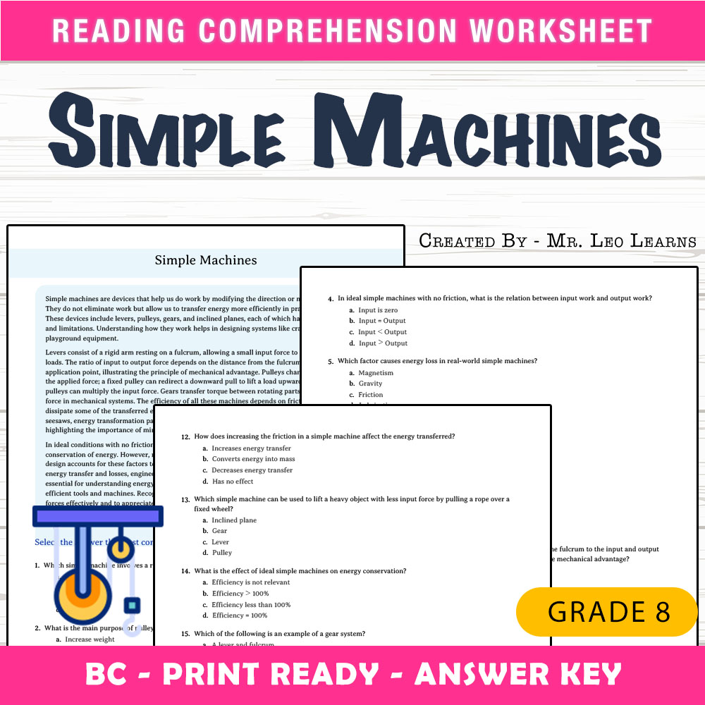 Grade 8 Science worksheet mcq paper worksheet — Grade 8 Science — Worksheet MCQ Paper for Mastering Simple Machines — page 1
